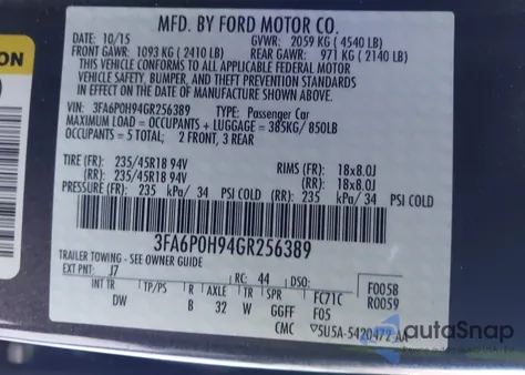 2016 Ford Fusion Se from USA, damaged, VIN 3FA6P0H94GR256389